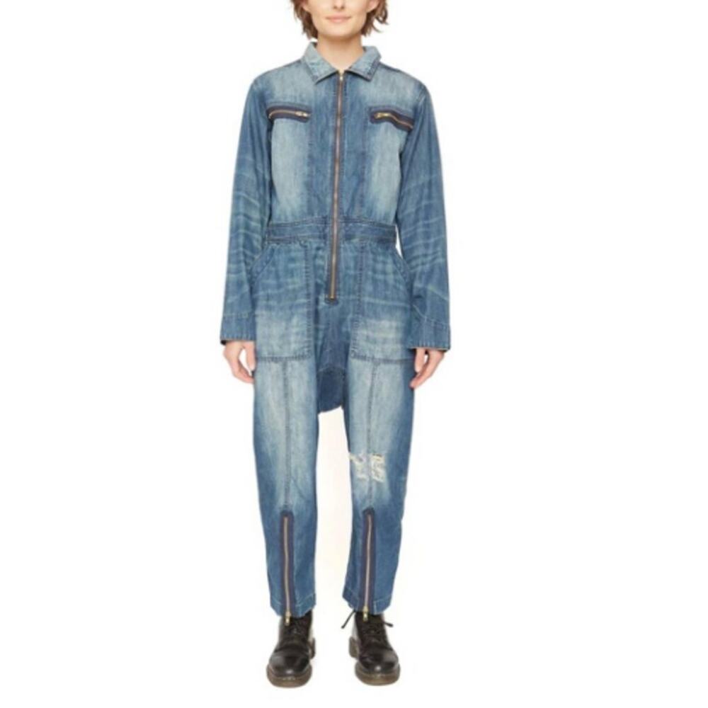 New Free People X Sandrine Rose Women's Indigo Vintage Denim Jumpsuit Size L